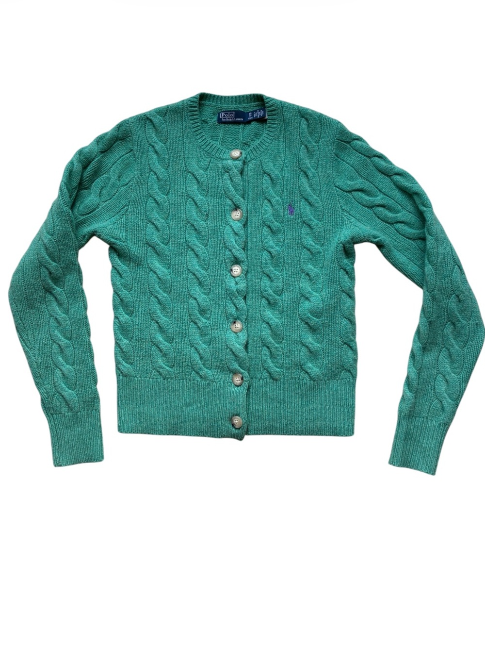 Polo Ralph Lauren Women's Green Wool Cable Knit Cardigan Sweater Size XS